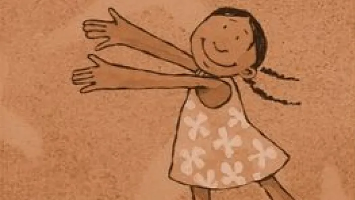 Illustration of a girl with brown skin in a sundress.