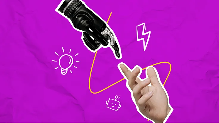 human finger extending out to touch robot finger