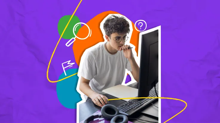 Young man looking at computer