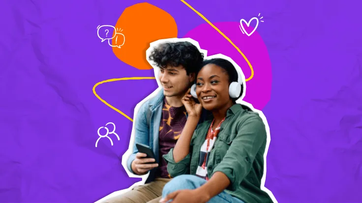 Young couple listening to music together