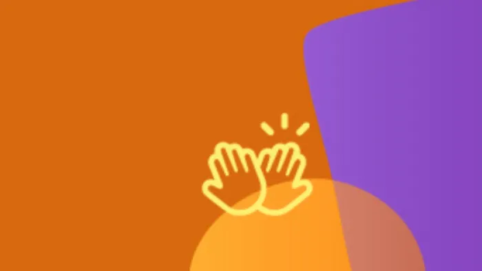orange background with shapes and illustrated high-five hands