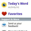 Main menu with Today's Word and Favorites on an Android device.